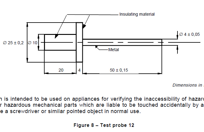 IEC61032 σχήμα 8 έλεγχος 12, έλεγχος 0 δοκιμής δάχτυλων δοκιμής 50mm μακροχρόνιος